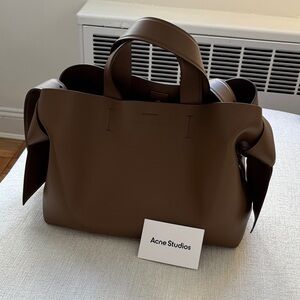 Acne Brown Smooth Leather Tote with Sculpted Side Knots